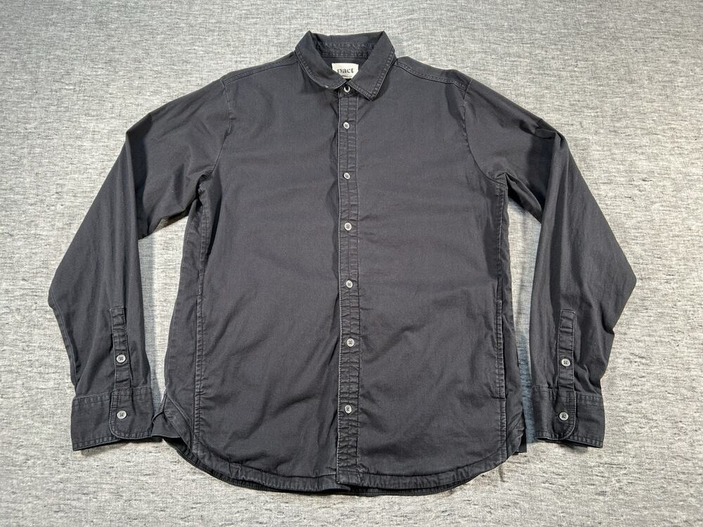 Pact Boulevard Shirt Mens Medium Black Long Sleeve Button-Up Pockets Stretch